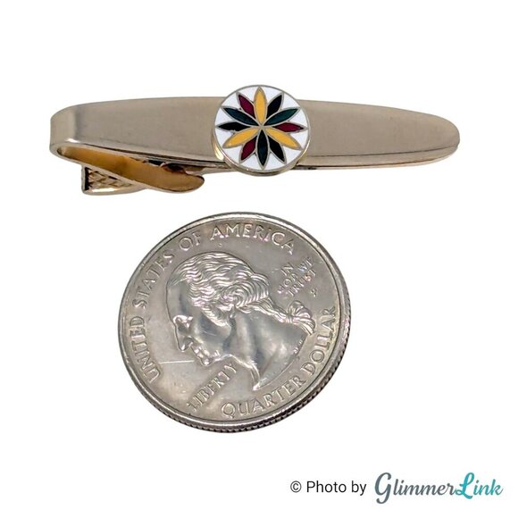 Vintage Robbins Co PA Dutch Hex Compass Rose Cloisonne Gold Tone Tie Bar Clip - Picture 3 of 11